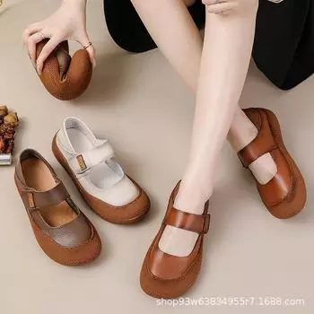 Женские повседневные кожаные балетки Мэри Джейн на платформе, нескользящие, мягкие, удобные, деловые, офисные туфли для женщин, нарядные, рабочие туфли с ремешком на щиколотке 35 коричневый