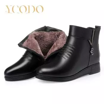 Женские повседневные кожаные ботинки на мягкой подошве на весну и зиму с внутренней молнией, большой размер 42 чёрный