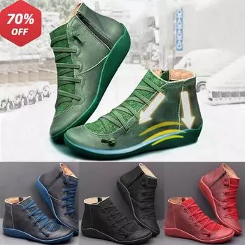 Женские повседневные кожаные ботинки Sagit на шнуровке в стиле ретро с боковой молнией и круглым носком на плоской подошве 35 зелёный