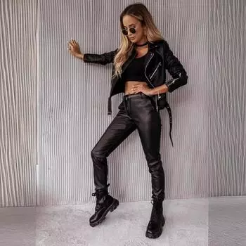 Женские повседневные кожаные брюки-карандаш для поездок на работу S чёрный