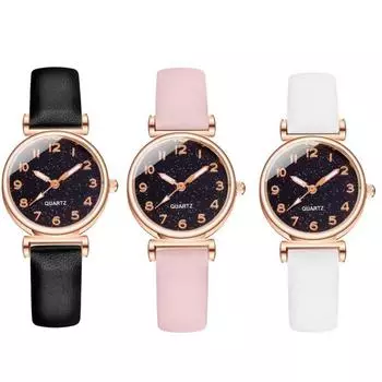 Женские повседневные кожаные часы с ремешком, женские кварцевые наручные часы со звездным небом и круглым циферблатом белый