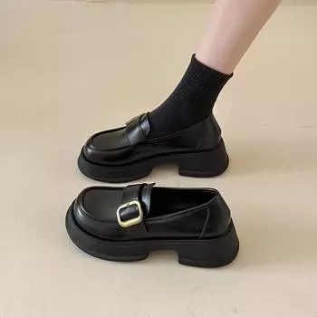 Женские повседневные кожаные туфли, черные лоферы на массивной платформе для женщин, туфли Мэри Джейн на платформе в британском стиле в стиле Лолита 35 чёрный