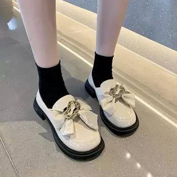 Женские повседневные кожаные туфли в студенческом стиле с бантом, удобные прогулочные туфли для принцессы 35 бежевый