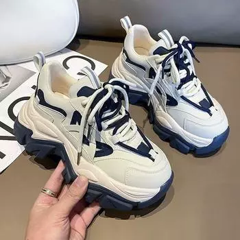 Женские повседневные кроссовки 2024 года, весна и осень, новый стиль, толстая подошва, противоскользящая, модная, сетчатая, дышащая, спортивная обувь для бега 35 синий