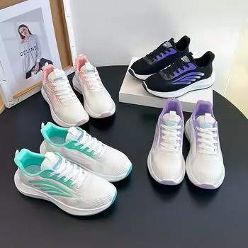 Женские повседневные кроссовки без шнуровки, модные массивные кроссовки на шнуровке, сетчатые вязаные дышащие прогулочные туфли для женщин, легкие кроссовки для тренировок 35