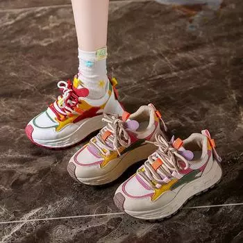 Женские повседневные кроссовки для бега со шнуровкой, удобные кроссовки для ходьбы, нескользящие кроссовки на толстой платформе для тенниса для женщин, спортивная обувь для тренировок на открытом воздухе 35 красный