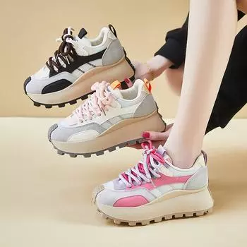 Женские повседневные кроссовки для бега со шнуровкой, удобные кроссовки для ходьбы, нескользящие кроссовки на толстой платформе для тенниса для женщин, спортивная обувь для тренировок на открытом воздухе 35 бежевый