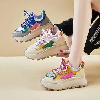 Женские повседневные кроссовки для бега со шнуровкой, удобные кроссовки для ходьбы, нескользящие кроссовки на толстой платформе для тенниса для женщин, спортивная обувь для тренировок на открытом воздухе 35 жёлтый