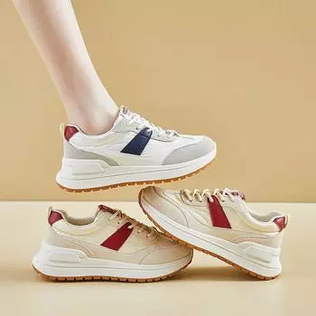 Женские повседневные кроссовки для ходьбы на толстой платформе, нескользящие, со шнуровкой, легкие, удобные, дышащие, для занятий теннисом на открытом воздухе 35 бежевый