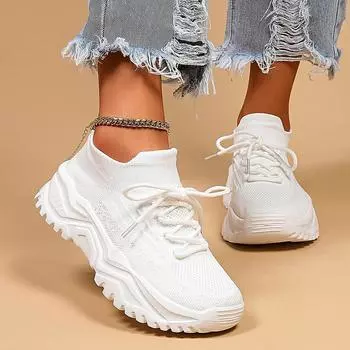 Женские повседневные кроссовки, дышащие вязаные кроссовки с сеткой, ультралегкая спортивная обувь, удобная спортивная обувь для ходьбы на плоской подошве 36 чёрный