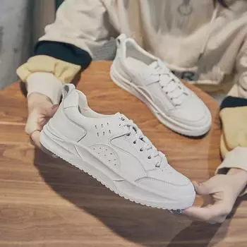 Женские повседневные кроссовки из белой кожи на плоской подошве со шнуровкой 2025 года: Удобно и просто для весны 39 белый