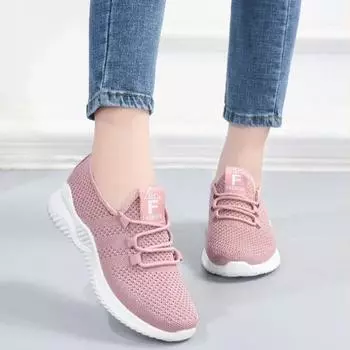 Женские повседневные кроссовки, летние удобные дышащие туфли на платформе, модная женская универсальная обувь на шнуровке 37 розовый