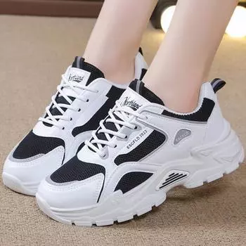 Женские повседневные кроссовки, летняя обувь, женская сетчатая дышащая спортивная обувь на шнуровке для женщин, дизайнерская обувь для ходьбы на платформе 36