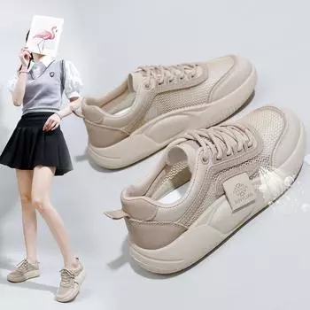 Женские повседневные кроссовки на массивной платформе, нескользящая прогулочная обувь, летние кроссовки с низким верхом, дышащие легкие сетчатые кроссовки на шнуровке для женщин 35 чёрный
