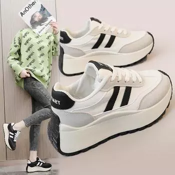 Женские повседневные кроссовки на платформе, нескользящие массивные прогулочные туфли на шнуровке для бега, женские дышащие спортивные кроссовки для бега, теннисные кроссовки 35 белый