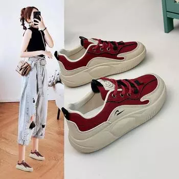Женские повседневные кроссовки на платформе, противоскользящие удобные кроссовки для бега из искусственной кожи, легкие массивные кроссовки на шнуровке, теннисные туфли для женщин 35