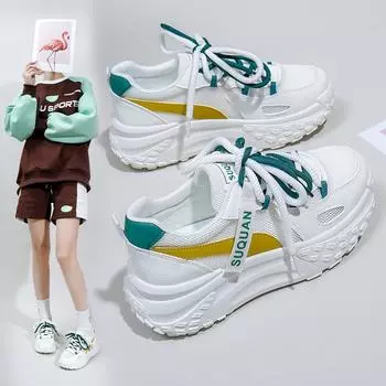 Женские повседневные кроссовки на платформе, противоскользящие модные массивные кроссовки на шнуровке, дышащая прогулочная спортивная обувь, женские кроссовки для папы из искусственной кожи 35