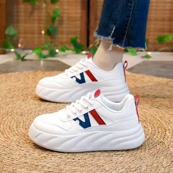 Женские повседневные кроссовки на платформе, противоскользящие массивные спортивные кроссовки на шнуровке для ходьбы, теннисные туфли для бега, модные дышащие кроссовки из искусственной кожи для женщин 35 белый