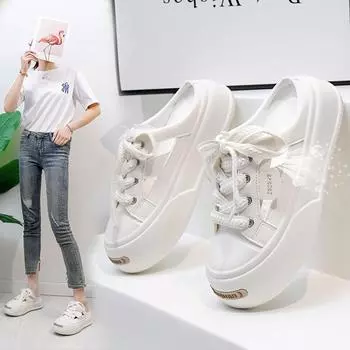 Женские повседневные кроссовки на платформе с открытой спиной, противоскользящие летние мюли с вырезом, сандалии с закрытым носком, дышащие сабо, женские массивные прогулочные туфли 35