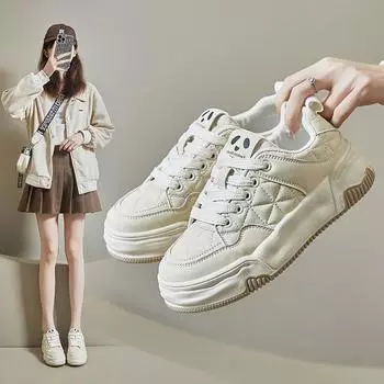 Женские повседневные кроссовки на плоской подошве, уличные противоскользящие туфли для скейтбординга, кроссовки из искусственной кожи на шнуровке, спортивная прогулочная обувь для женщин, теннисные кроссовки 35 бежевый