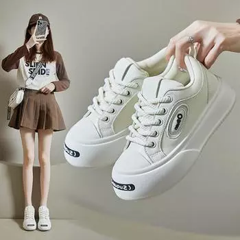 Женские повседневные кроссовки на плоской подошве, уличные противоскользящие туфли для скейтбординга, кроссовки из искусственной кожи на шнуровке, спортивные прогулочные туфли для женщин, теннисные кроссовки 35 бежевый