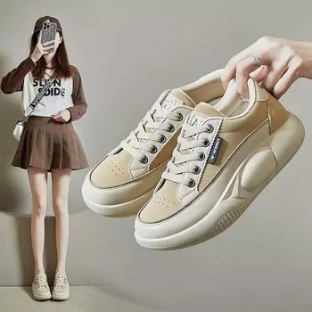 Женские повседневные кроссовки на плоской подошве, уличные кроссовки без шнуровки, легкая прогулочная спортивная обувь из искусственной кожи, женская обувь для скейтбординга на шнуровке 35 бежевый