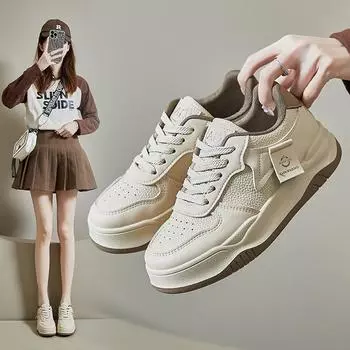 Женские повседневные кроссовки на плоской подошве, уличные кроссовки без шнуровки, спортивная обувь для тренировок из искусственной кожи, спортивная прогулочная обувь на шнуровке, женская обувь для скейтбординга 35 бежевый