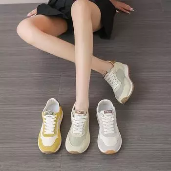 Женские повседневные кроссовки на танкетке, противоскользящие легкие прогулочные туфли, дышащие кроссовки на шнуровке, удобные спортивные теннисные кроссовки для женщин 35 бежевый