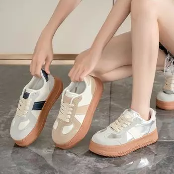 Женские повседневные кроссовки на толстой платформе, дышащие кроссовки из искусственной кожи для ходьбы, удобные кроссовки на шнуровке для бега для женщин, теннисные туфли для тренировок 35