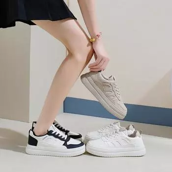 Женские повседневные кроссовки на толстой платформе, легкие кроссовки для ходьбы, дышащие, удобные кроссовки для бега для женщин, теннисные туфли на шнуровке 35 бежевый