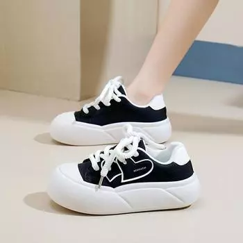 Женские повседневные кроссовки на толстой платформе, нескользящие, легкие, удобные, для ходьбы, для женщин, теннисные туфли на шнуровке, для тренировок, кроссовки из искусственной кожи 35 чёрный