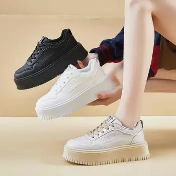 Женские повседневные кроссовки на толстой платформе, нескользящие кроссовки из искусственной кожи для ходьбы, удобные кроссовки на шнуровке, дышащие рабочие теннисные кроссовки для женщин 35 серебряный