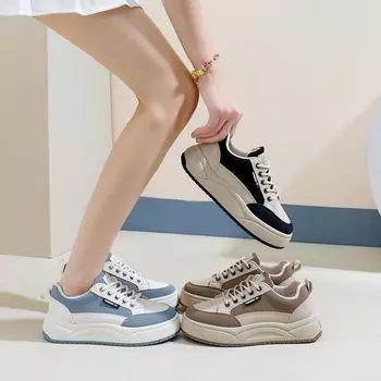 Женские повседневные кроссовки на толстой платформе, слипоны на шнуровке, для ходьбы, для женщин, удобные легкие кроссовки для бега, теннисные кроссовки из искусственной кожи 35 чёрный