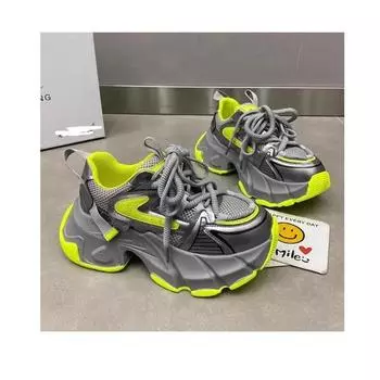 Женские повседневные кроссовки на высокой платформе 6 см, новинка весны 2024 г., массивные кроссовки со шнуровкой, универсальная корейская дизайнерская уличная обувь для женщин 35 белый