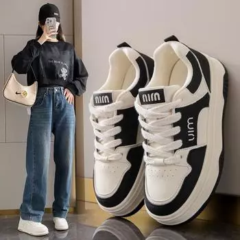 Женские повседневные кроссовки, новые кожаные женские осенние туфли с толстой подошвой из вулканизированной кожи, дышащие спортивные туфли для ходьбы и бега на платформе с плоскими кроссовками 35