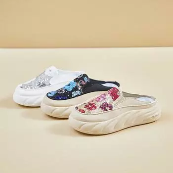 Женские повседневные кроссовки с открытой спиной, лоферы, туфли на нескользящей платформе, модельные туфли для женщин, прогулочная обувь, мюли, летние легкие пляжные шлепанцы, сандалии 35 белый