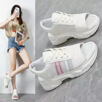 Женские повседневные кроссовки с открытым носком, большого размера, на шнуровке, дышащие, удобные, сандалии с мягкой подошвой, подходят для прогулок на свежем воздухе 35