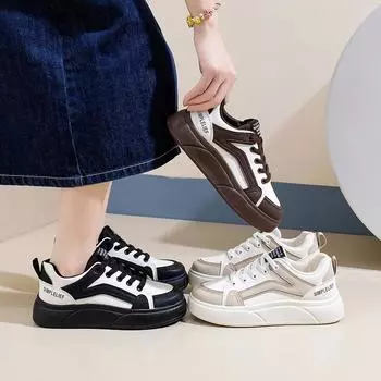 Женские повседневные кроссовки, удобные, на толстой платформе, для ходьбы, для женщин, на шнуровке, из искусственной кожи, теннисные туфли, дышащие кроссовки 35 чёрный