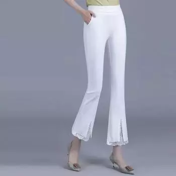Женские повседневные кружевные брюки с высокой талией, расклешенные брюки Nine Points 3XL белый