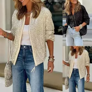 Женские повседневные куртки-бомберы с длинным рукавом и бейсбольным воротником на молнии, верхняя одежда L чёрный