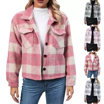 Женские повседневные куртки на пуговицах в клетку с длинными рукавами и верхняя одежда Короткие пальто L серый