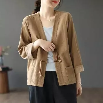 Женские повседневные куртки с длинным рукавом, осенние, винтажные, с V-образным вырезом, вельветовые, универсальные, свободные, женские, верхняя одежда, пальто XXL чёрный