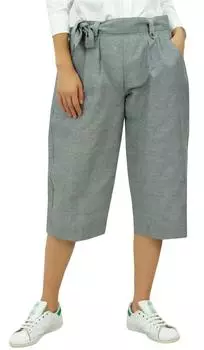 Женские повседневные льняные брюки-капри Bimba с эластичной резинкой на талии и поясом на спине Серый - Large серый