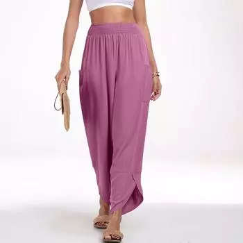 Женские повседневные льняные широкие брюки с высокой талией, летние