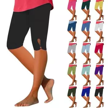 Женские повседневные леггинсы, дышащие капри, однотонные брюки для йоги S чёрный