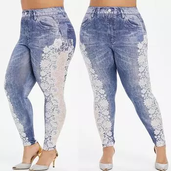 Женские повседневные леггинсы с эластичной резинкой на талии больших размеров с имитацией ковбойского рисунка и брюк XXL синий