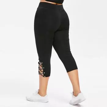 Женские повседневные леггинсы с перекрестными бретелями больших размеров, повседневные спортивные брюки с семью точками XXXXXL чёрный