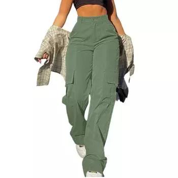Женские повседневные легкие походные брюки с высокой посадкой, без пояса, прямого кроя, свободные, с 4 карманами, брюки карго L армия зеленый