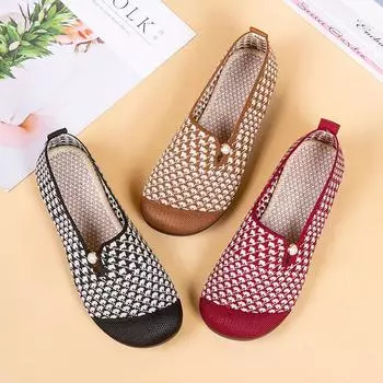 Женские повседневные легкие трикотажные прогулочные туфли без шнуровки на плоской подошве. Мокасины с круглым носком. Дышащие низкие туфли на плоской подошве. Удобные модельные туфли для женщин. 35 чёрный