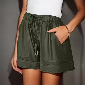 Женские повседневные летние эластичные пляжные шорты однотонные повседневные шорты L армия зеленый